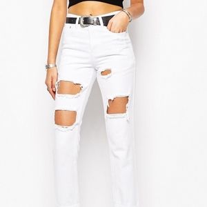 BOOHOO DISTRESSED SKINNY JEANS WHITE SIZE 28